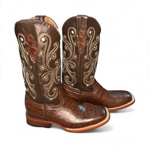 Ferrini Cow Hide Leather Square Toe Western Cowboy Boots